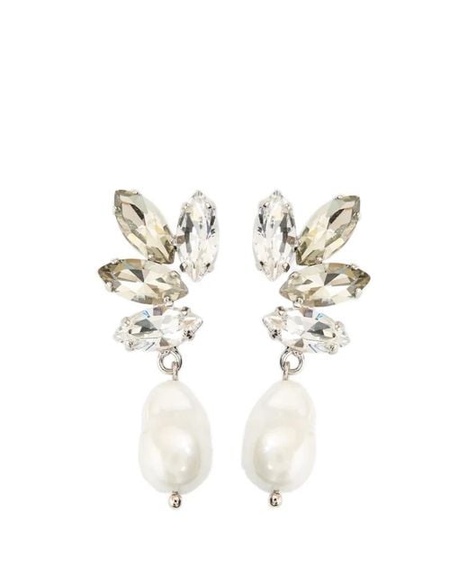 Erdem White Crystal-Embellishment Pearl-Drop Earrings