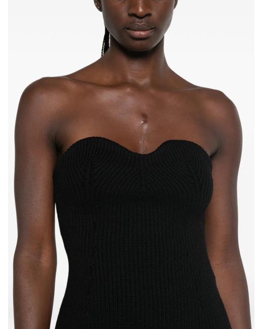 Jil Sander Black Ribbed-Knit Strapless Top