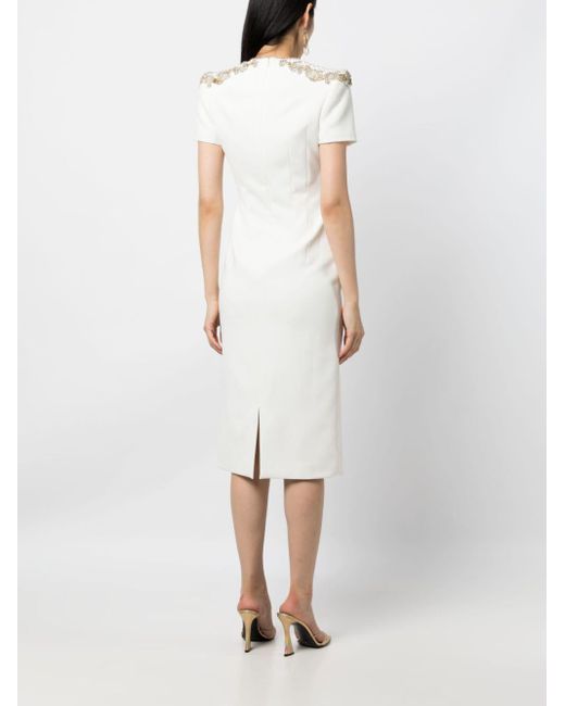 Vestido midi Lana con apliques de strass Jenny Packham de color White