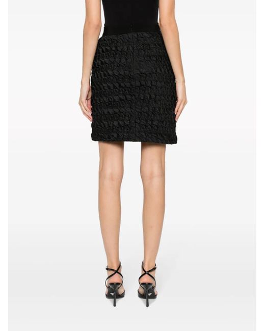 Gemy Maalouf Black Embossed-Finish High-Waist Miniskirt