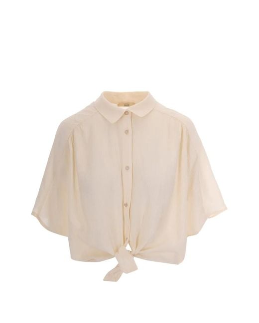 Sessun Natural Cropped Tie-Knot Shirt