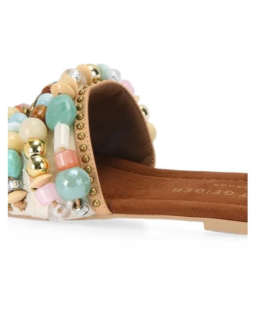 Kurt Geiger Natural Bead-Embellished Eagle-Plaque Slides