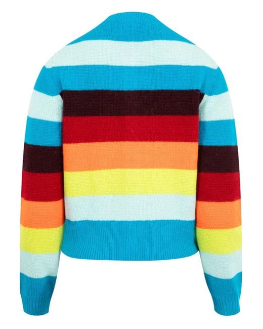 Christopher John Rogers Blue Striped Cropped Cardigan