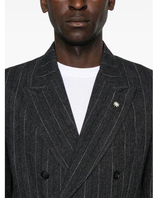 Manuel Ritz Gray Nuvola Double-Breasted Pinstripe Blazer for men