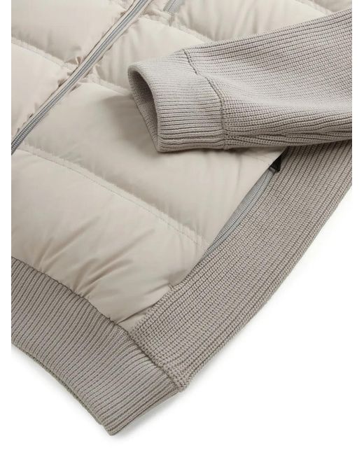 Woolrich Natural Quilted Knitted-Panel Coat for men