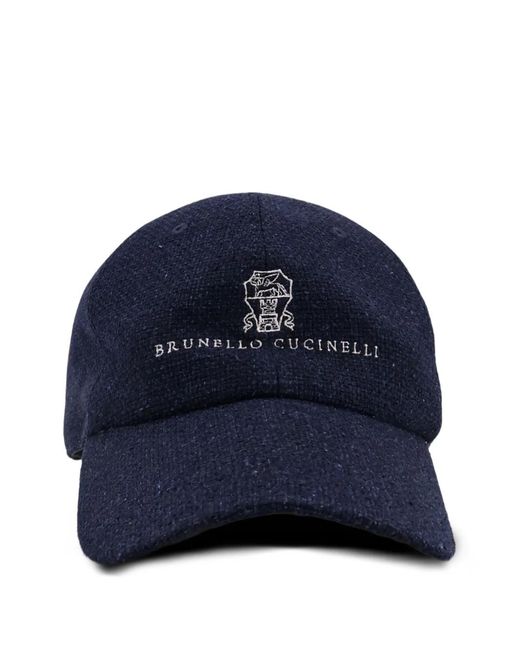 Brunello Cucinelli Blue Silk Linen Wool Hat for men