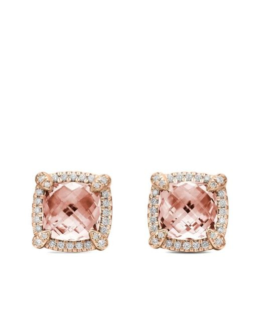 David Yurman Pink 18Kt Rose Chatelaine Morganite And Diamond Stud Earrings (8Mm)