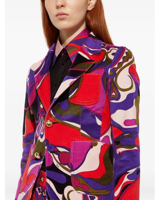 Emilio Pucci Red Orchidee Print Velvet Jacket