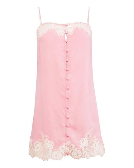 Fleur du Mal Pink Juliet Lace Button Mini Dress
