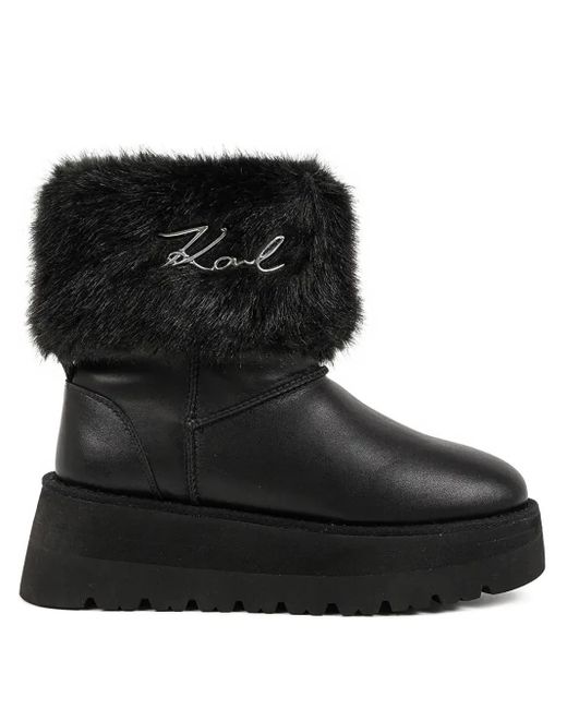 Karl Lagerfeld Black Skylar Faux-Fur Platform Boots