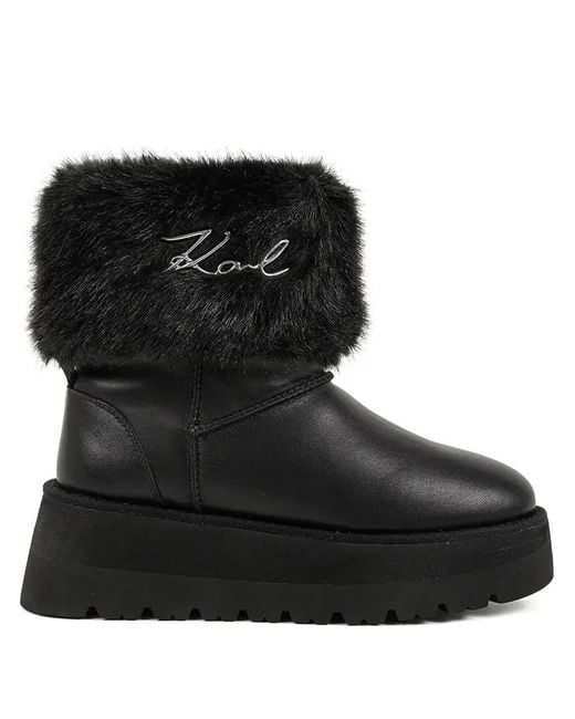 Karl Lagerfeld Black Skylar Faux-Fur Platform Boots
