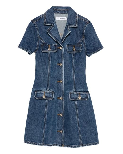 Self-Portrait Blue Button-Fastening Denim Dress