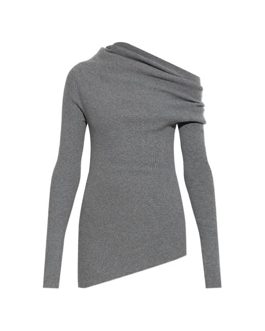 Lisa Yang Gray Agie Ribbed Draped Knitted Top