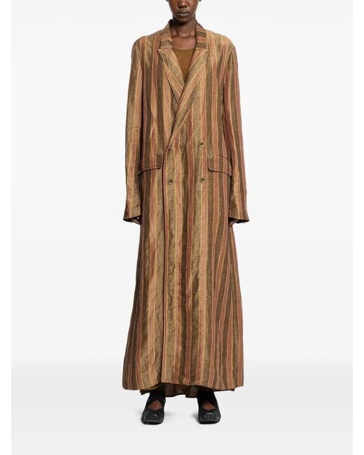 Uma Wang Natural Striped Double-Breasted Coat