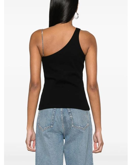 Givenchy Black Asymmetric-Neck Ribbed Stretch-Cotton Top