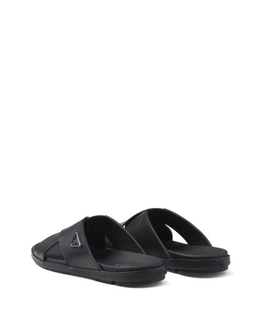 Prada Black Crossed Leather Sandals for men