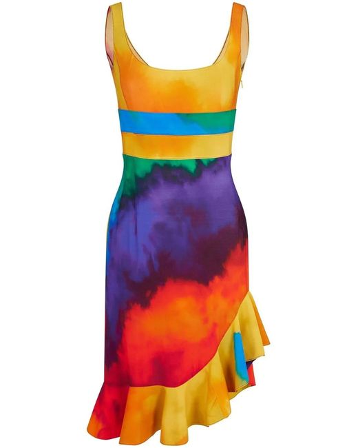 Rabanne Orange Asymmetrical Frill-Trim Dress