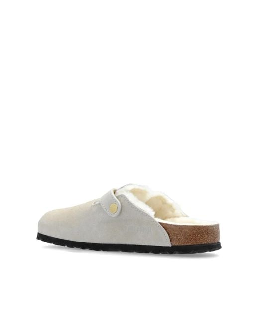 Birkenstock White Boston Shearling Mules