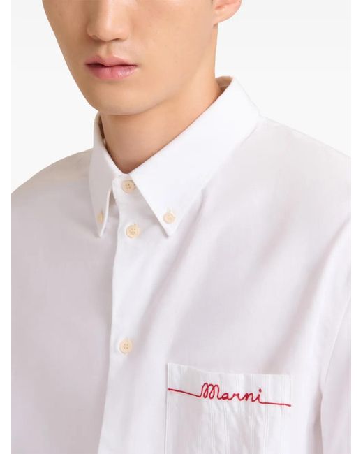 Marni White Cotton Oxford Shirt With Striped Pocket for men