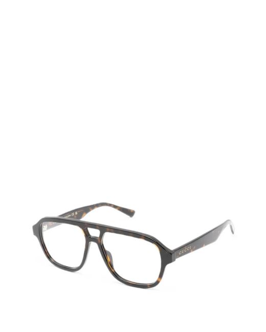 Gucci Black Tortoiseshell-Effect Pilot-Frame Glasses