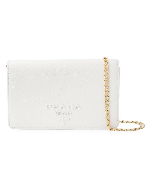 Prada White Logo Plaque Wallet On Chain
