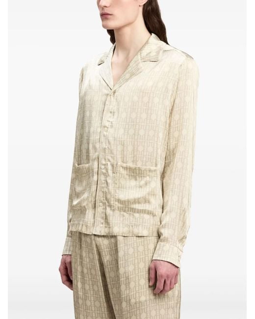 Palm Angels Natural Monogram-Pattern Cotton Shirt for men