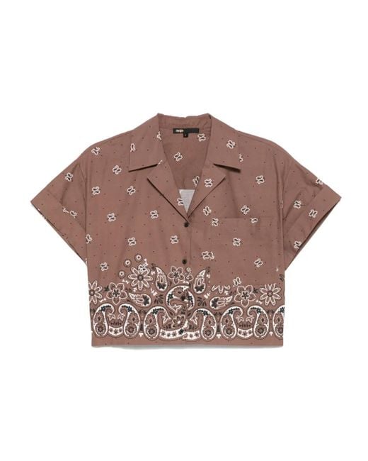 Maje Brown Bandana-Print Shirt