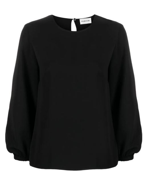 P.A.R.O.S.H. Black Long-Sleeve Round-Neck Top