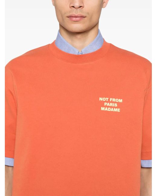 メンズ Drole de Monsieur Le T-shirt スローガン Tシャツ Orange