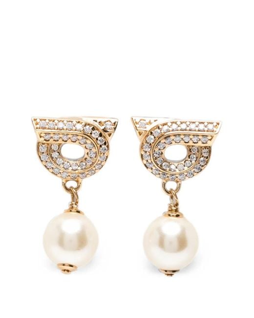 Ferragamo White Gancio Pearl-Drop Earrings