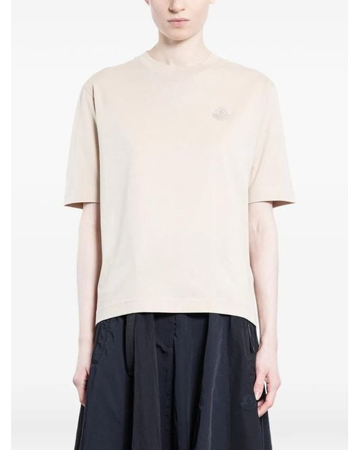 Moncler White Logo Patch Cotton T-Shirt