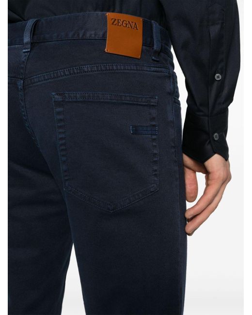Zegna Halbhohe Jeans mit Logo-Patch in Blue für Herren