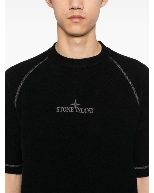 Stone Island Black Logo-embroidered Short-sleeve Jumper for men