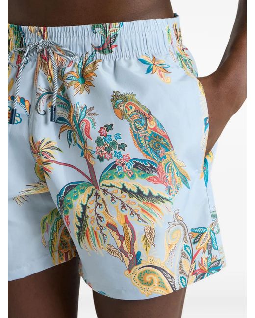 Etro Blue Short De Bain À Imprimé Palmier for men