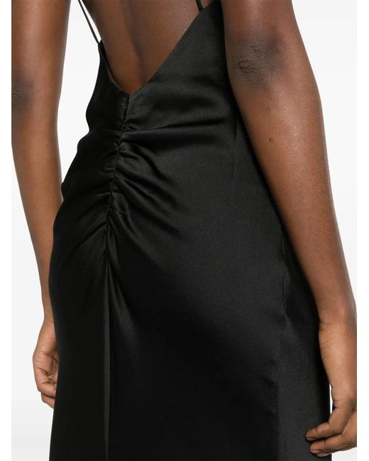 ANDAMANE Black Round-Neck Satin Maxi Dress