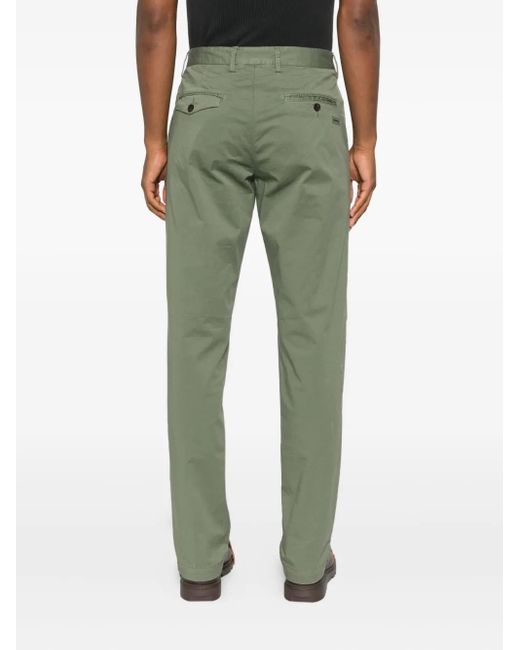 White Sand Green Flat-Front Cotton Trousers for men
