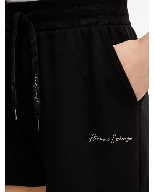 ARMANI EXCHANGE Black Logo-Embroidered Drawstring Shorts