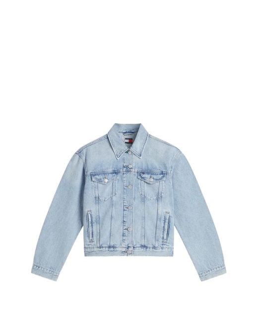 Tommy Hilfiger Blue Flag-Patch Faded Denim Jacket