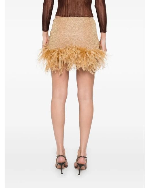 Oseree Natural Feather-Trim Mini Skirt
