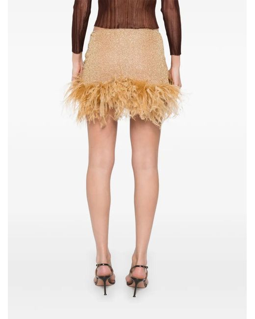 Oseree Natural Feather-Trim Mini Skirt