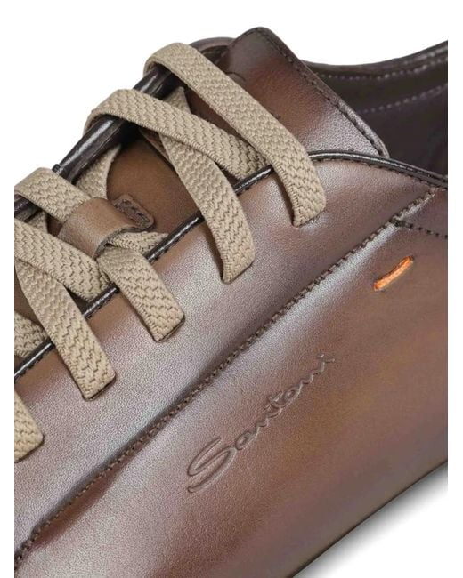 Santoni Brown Baskets En Cuir À Logo Embossé for men