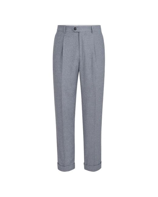 Brunello Cucinelli Blue Cashmere And Silk Houndstooth Flannel Trousers With Pleat for men