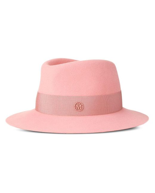 Maison Michel Pink Andre Logo Plaque-Detail Wool Fedora