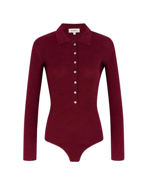 CAYET Red Jill Ribbed-Knit Bodysuit