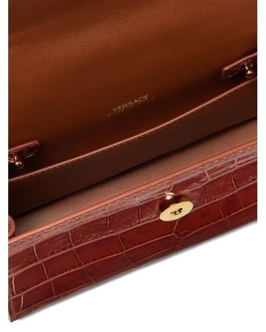 Versace Red Small Croc-Effect Tote Bag