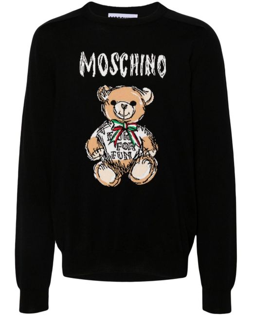 Moschino Black Intarsia-knit Logo Jumper for men
