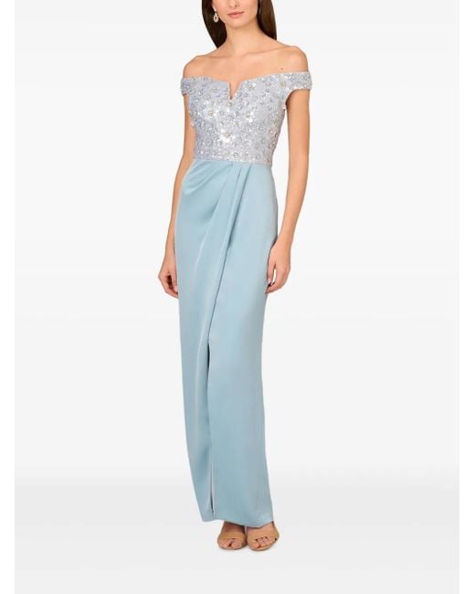 Aidan Mattox Blue Sequin-Embellished Off-Shoulder Dress