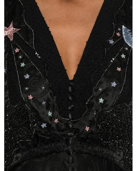 Saloni Black Lea Embellished V-Neck Midi Dress