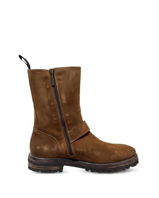 Calce Brown Buckle Zip-Up Biker Boots for men
