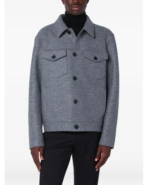 Harris Wharf London Gray Wool Single-Breasted Shirt Jacket for men